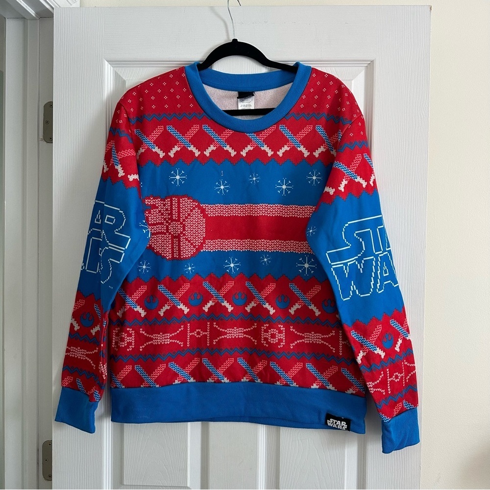 Size‎ M Star Wars Men’s Ugly Christmas Sweater Red Blue Crewneck